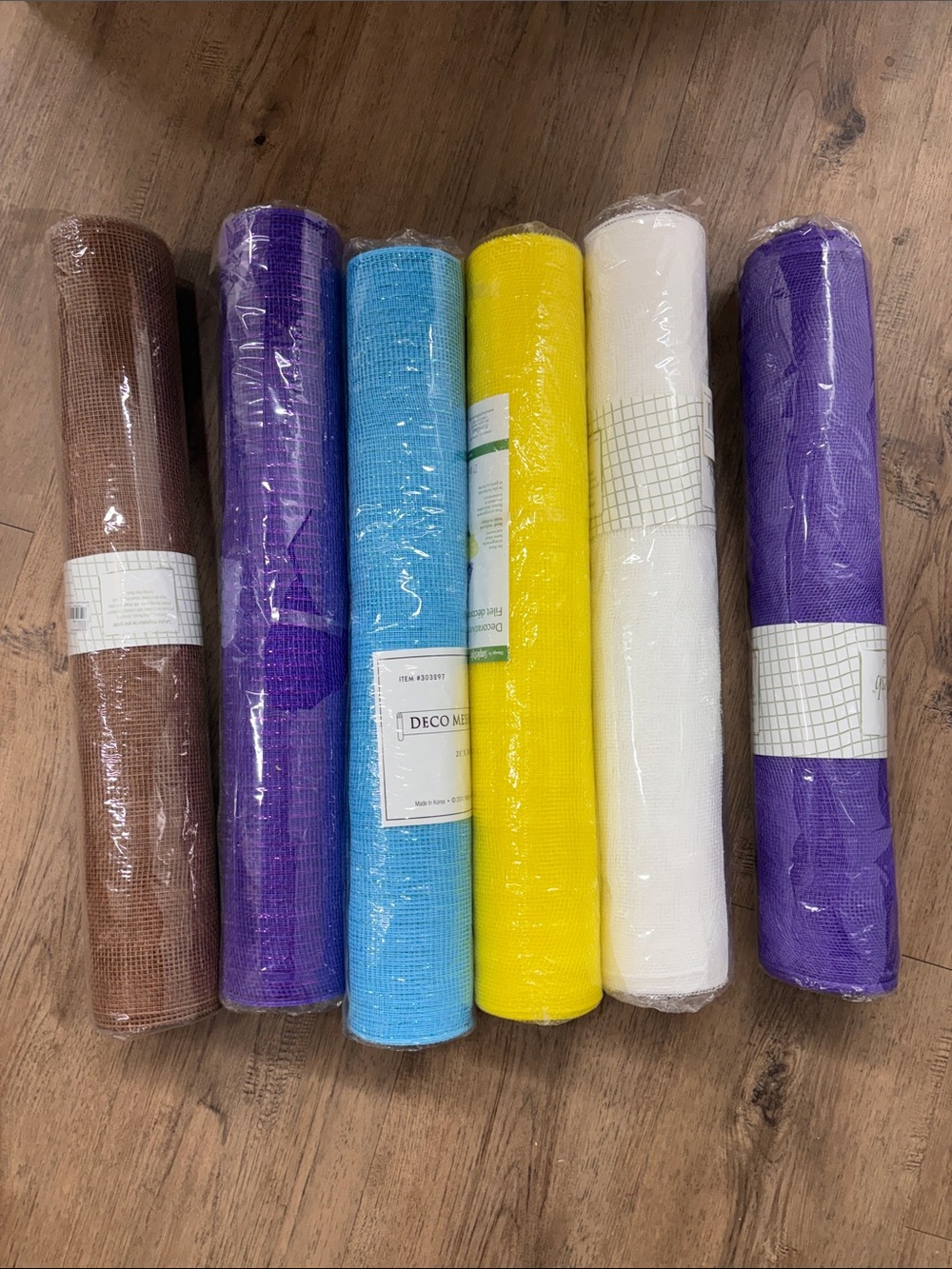 Hobby Lobby Deco Mesh Rolls in Brown, Purple, Blue, Yellow, White
